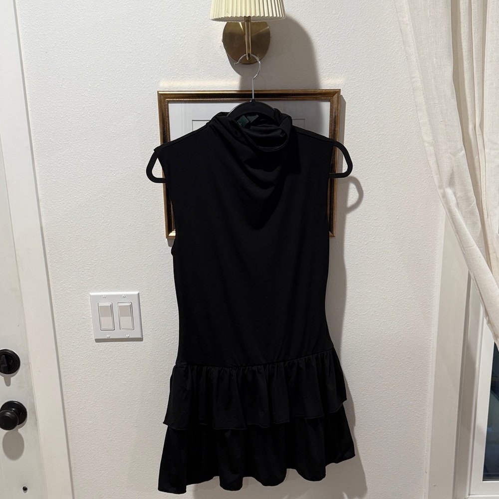 wild fable Black Sleeveless Ruffle-Hem Mini Dress